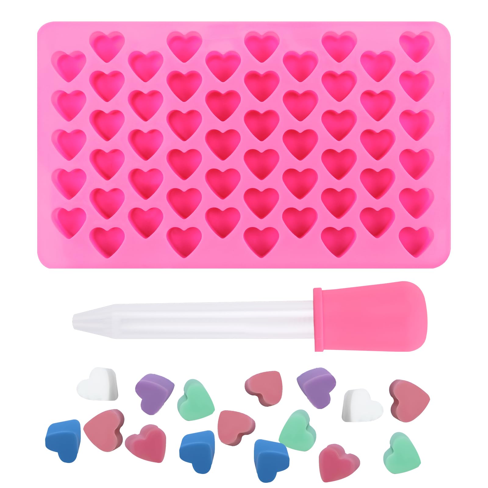 Moule en Silicone en Forme de Cœur Réutilisable,Moule Chocolat,55 Cavités Antiadhésives,Moule Silicone,Idéal pour Chocolats, Bonbons, Gelées et Gâteaux - Résistant aux Hautes Températures - Rose