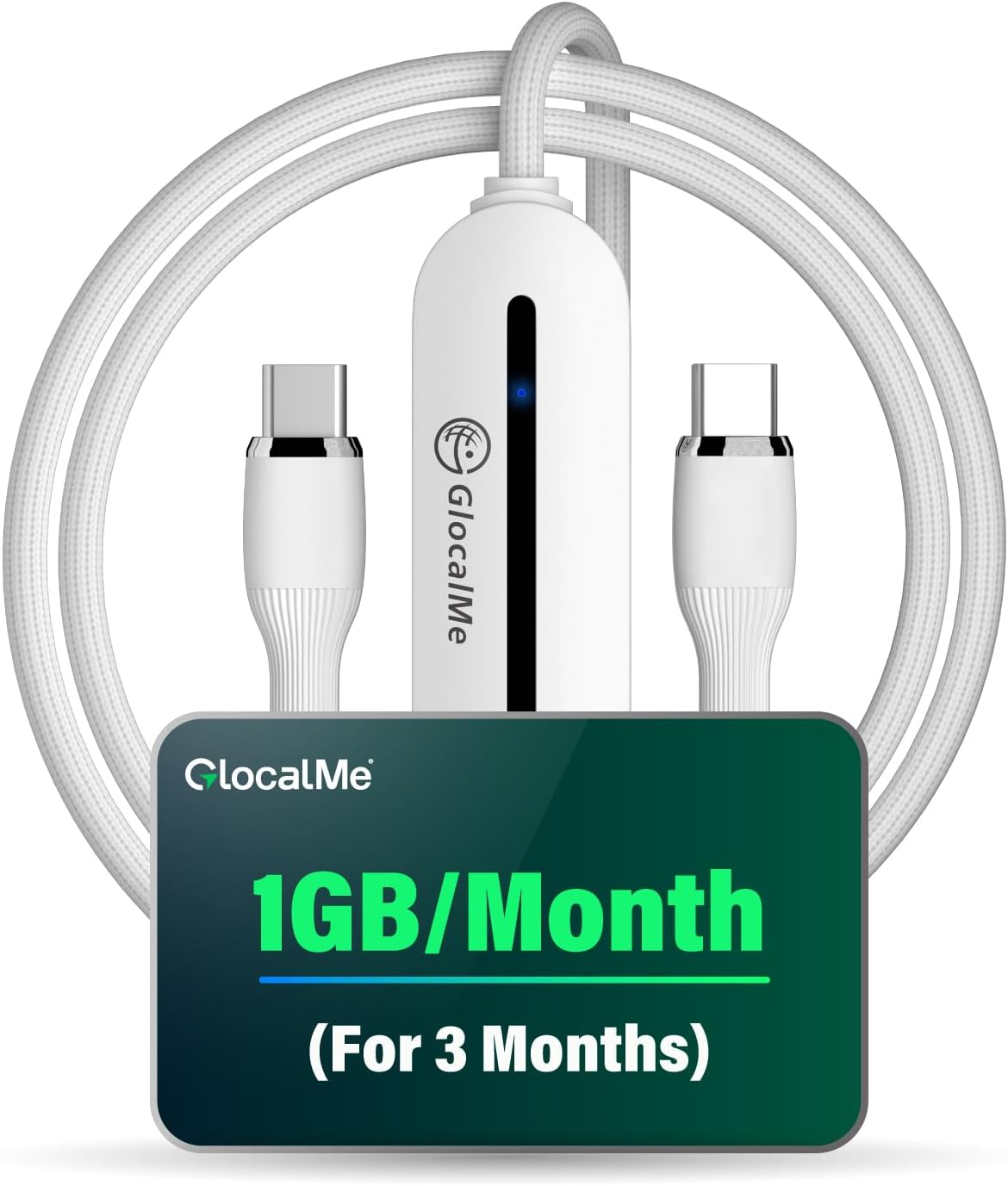 GlocalMe UniCord USB C cable, 65W [1m] fast charging cable with 4G WiFi hotspot, PD3.0 PD2.0 QC4.0 BC1.2, nylon braided charging (US-X100)