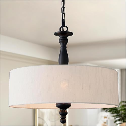 Lámpara moderna de tambor con 4 luces de mediados de siglo, moderna de lino de tambor, de 17.3 pulgadas, estilo vintage, estilo granja, color negro,