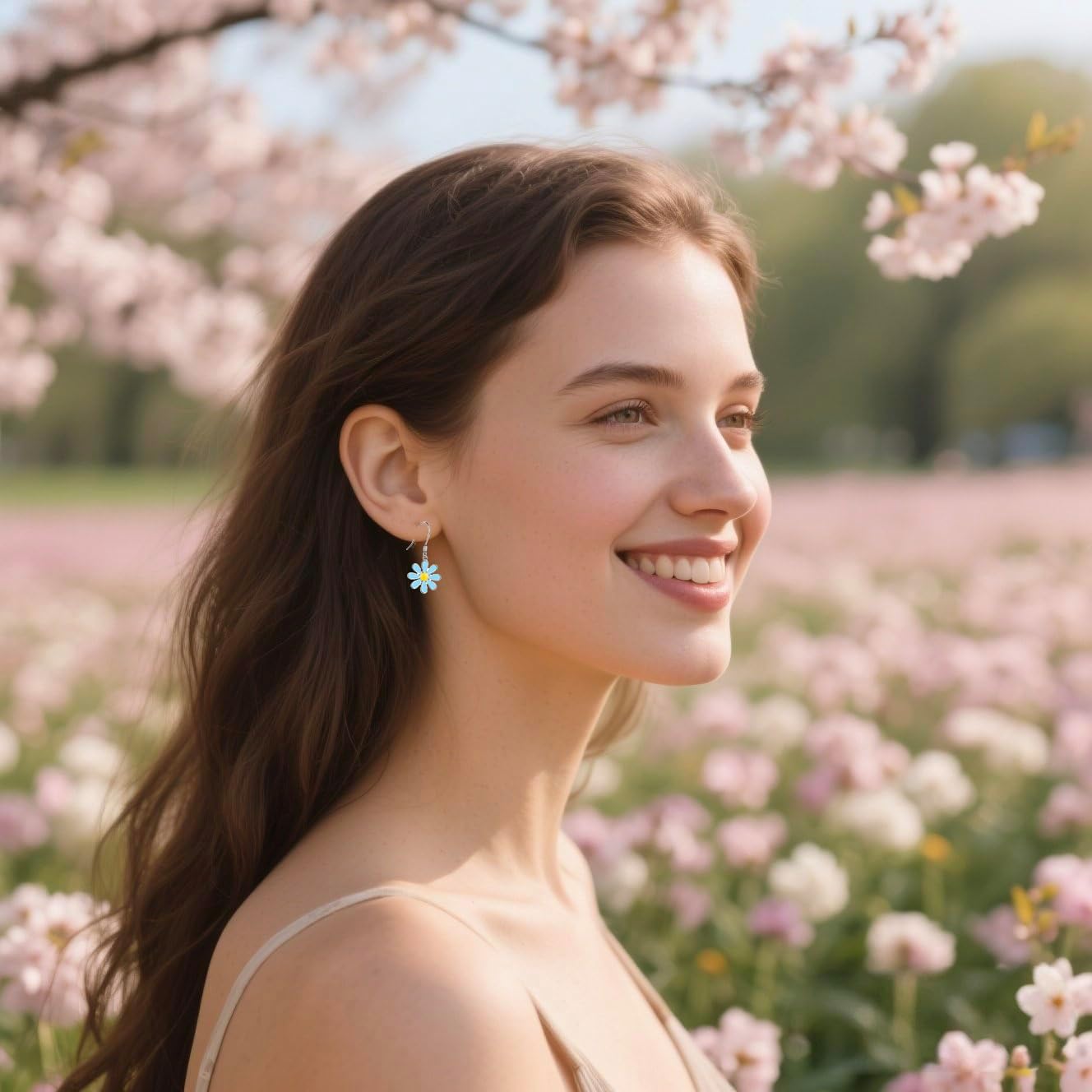 SLUYNZ 925 Sterling Silver Daisy Flower Dangle Earrings for Women Teens Girls Blue Flower Drop Earrings Summer Spring Earrings - Image 3