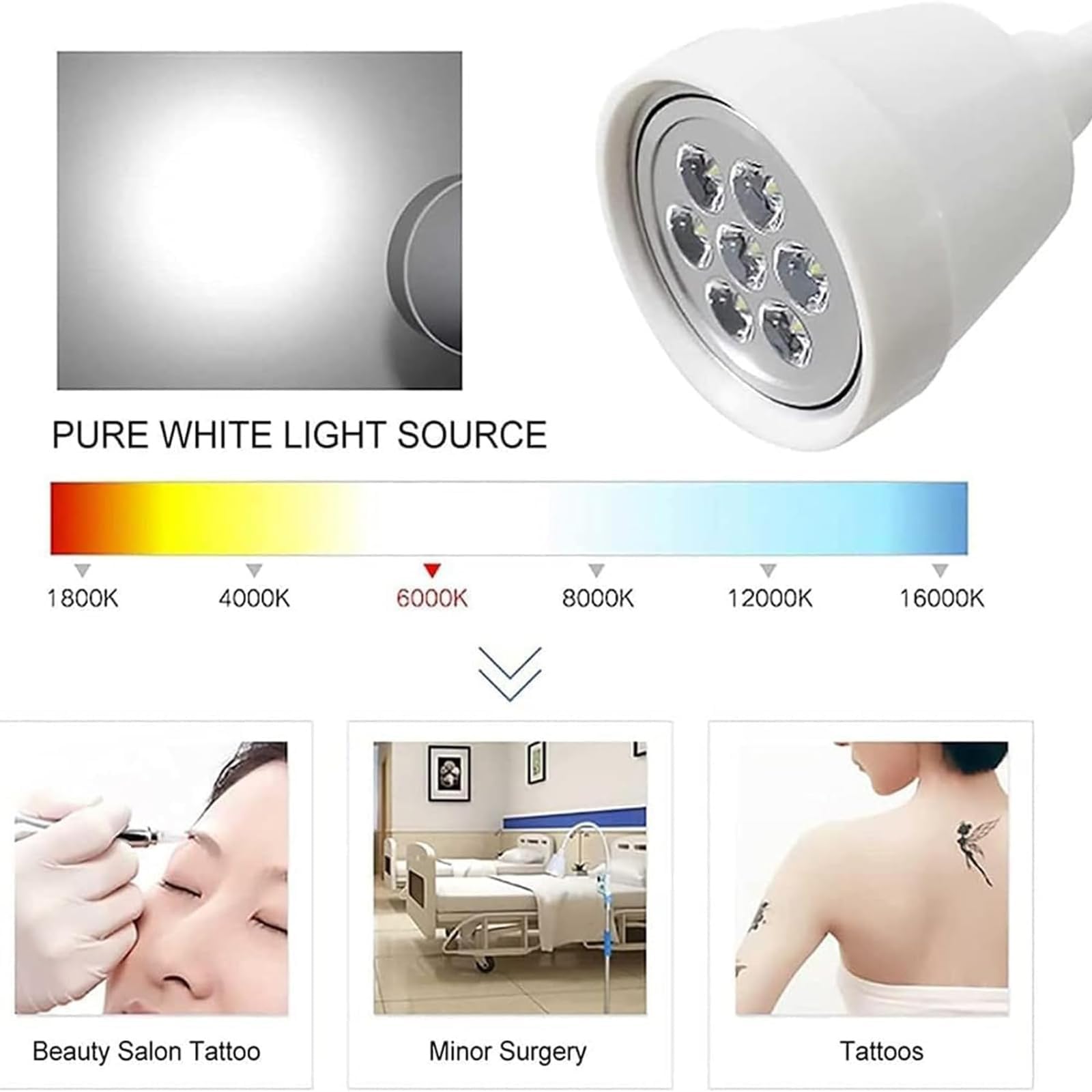 7 X 3 W LED-OP-Untersuchungsleuchte, 360°-Drehung, Kaltlicht, Universalräder For Den Einsatz In Krankenhäusern, Kliniken, Gynäkologischen Untersuchungen, 110 Mm