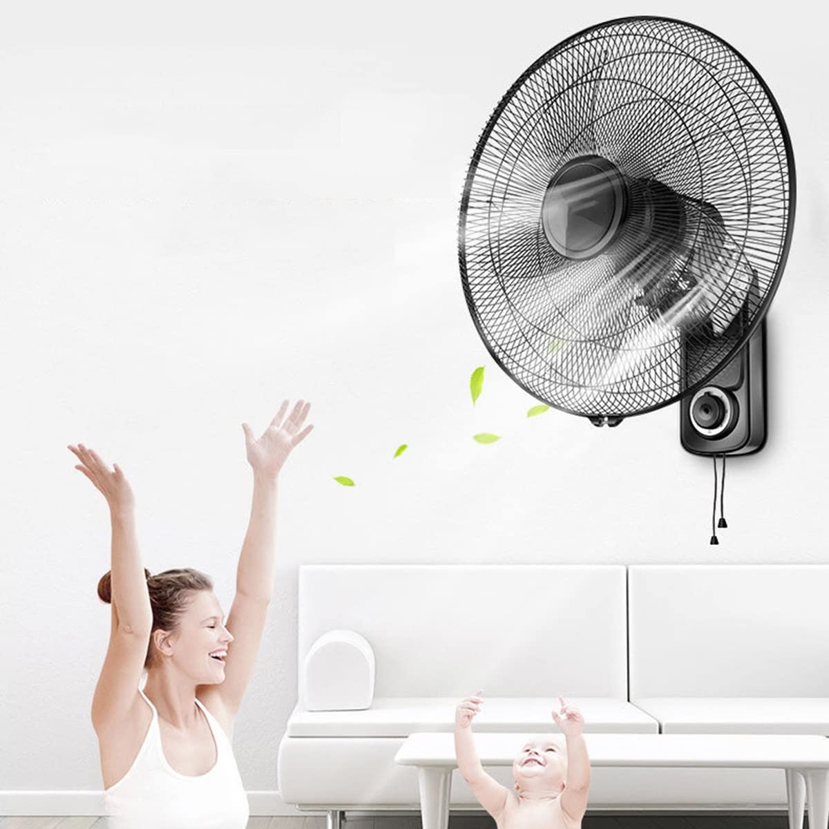 Ventilatore da parete 52 cm / 3 impostazioni di velocità/oscillazione di 120 gradi/griglia di sicurezza/funzionamento con cavo di trazione/motore silenzioso/facile installazione