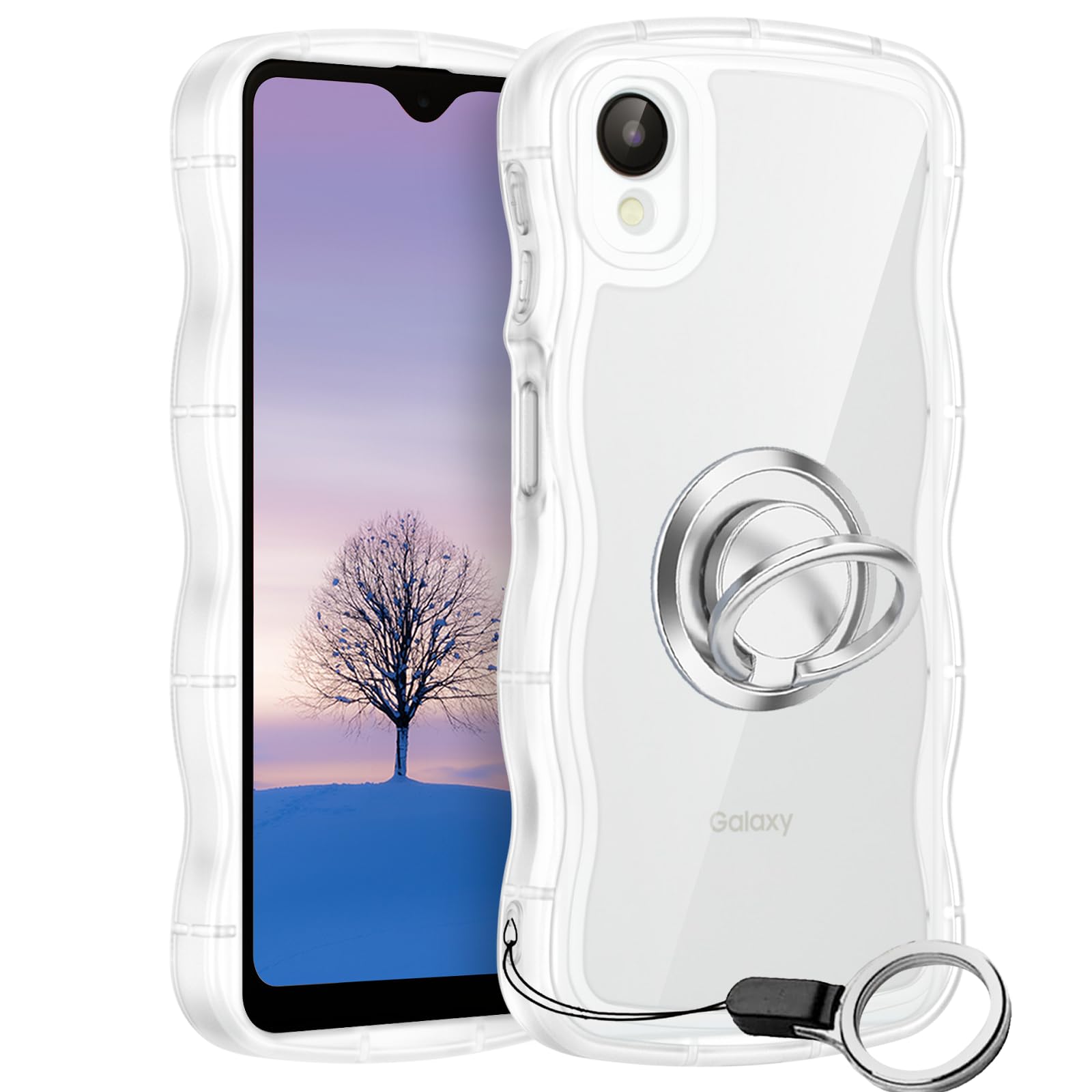 Galaxy A23 5G ケース クリア ウェーブ リング付き TPU波状のバンパー 透明 スマホケース かわいい うねうね ギャラクシーA23 5G SC-56C SCG18 ウェーブ デザイン 可愛い 韓国 女性用 薄型 人気 おしゃれ 耐衝撃 ストラップホール付き(クリア)