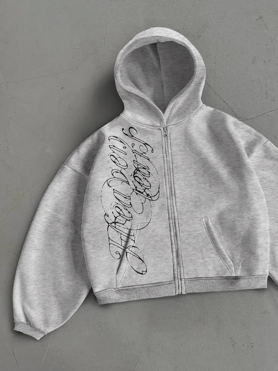 Obenie Unisex Pattern Zipper Hoodie Sweatshirt Y2K Hoodie Casual Jacket Street Wear