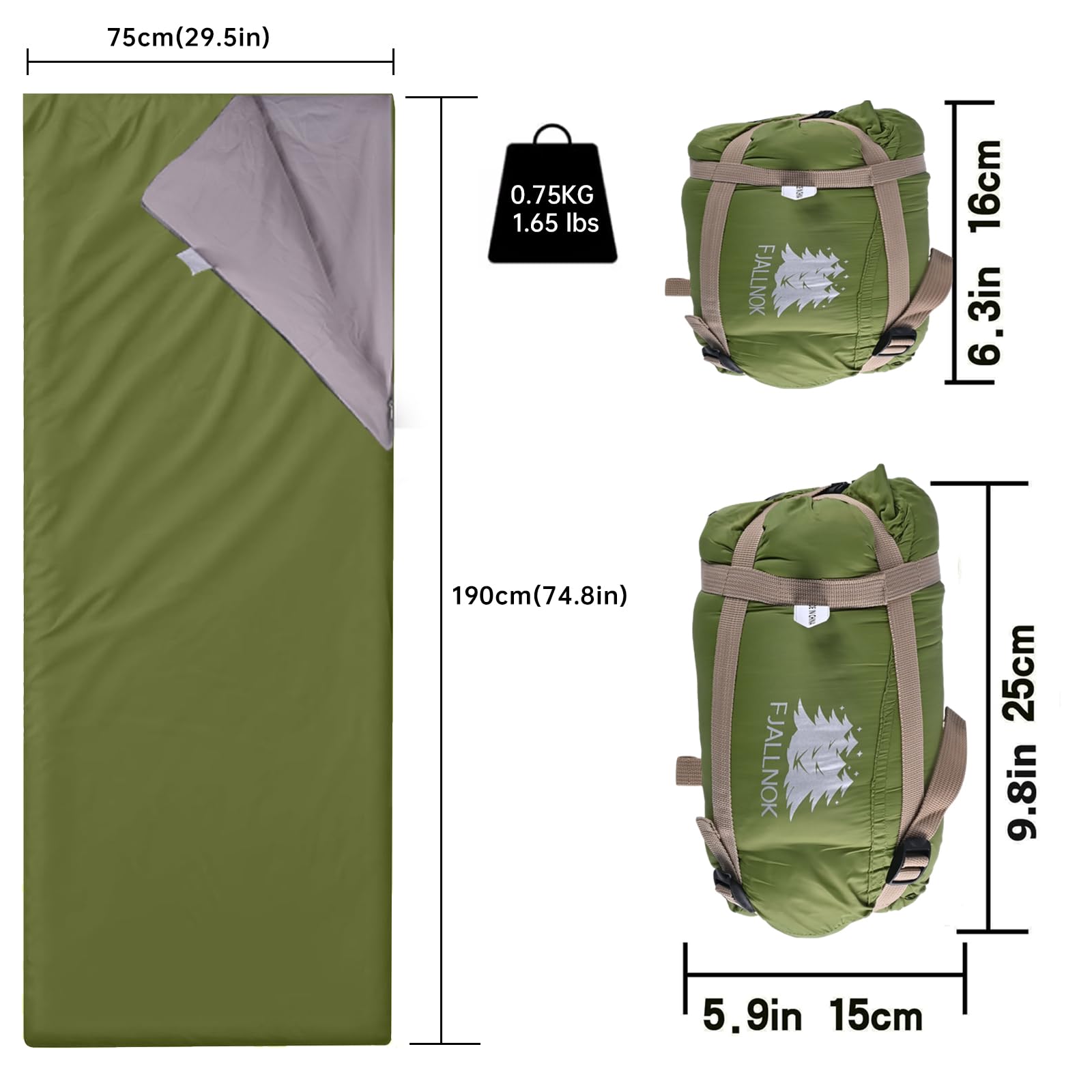 FJALLNOK Ultralight Warm Weather Sleeping Bag, Portable,Waterproof, Compact Lightweight, Comfort with Compression Sack - Image 2