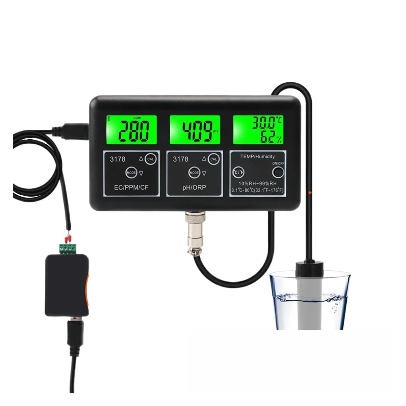 Misuratore di qualità dell'acqua multifunzione con comunicazione RS485, monitor PH ORP TDS EC CF Temp umidità,Multifunzionale