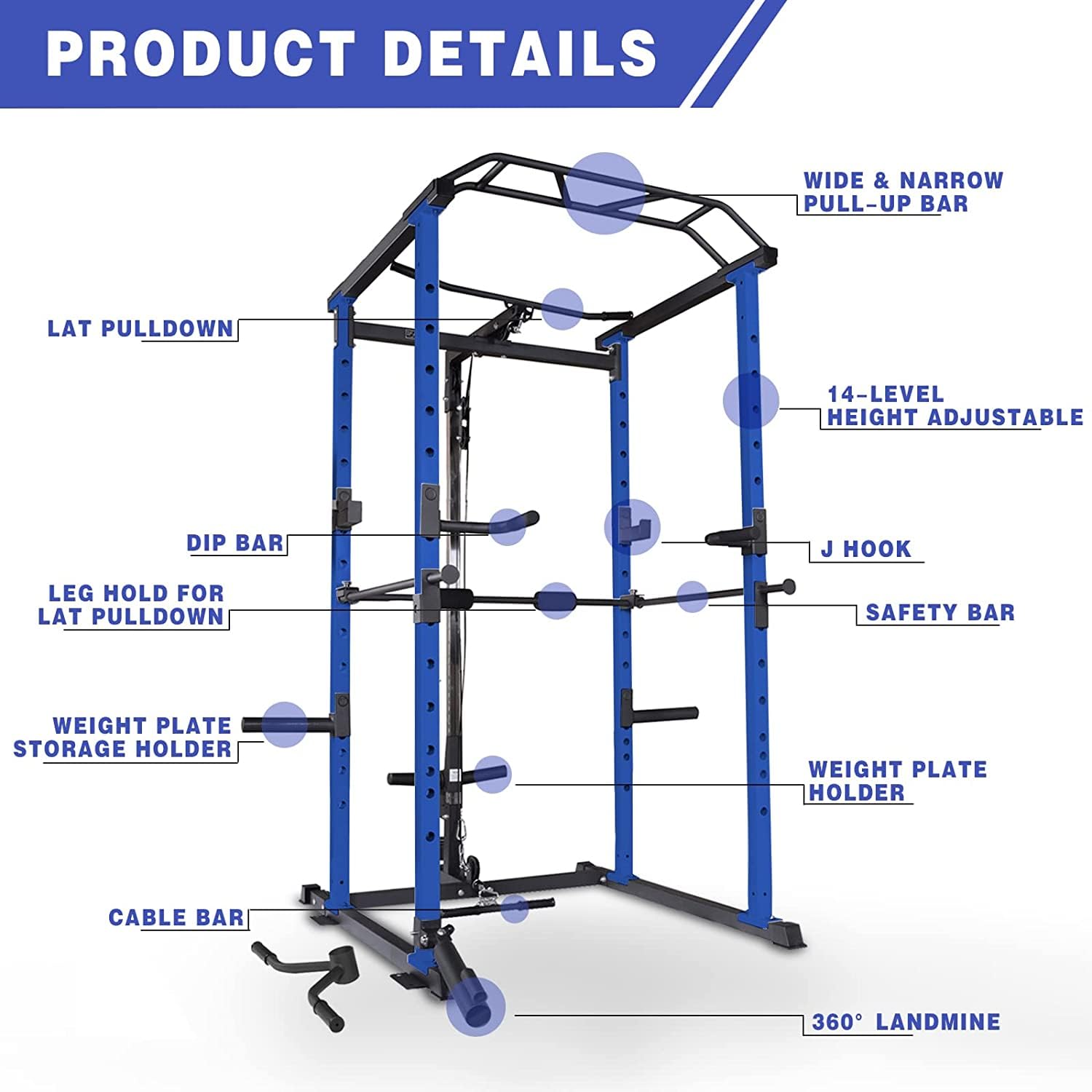 Home Gym Sets Multi-Functional Power Cage with Adjustable Pullup Squat Rack, for Developing Your Triceps, Biceps, Latissimus Dorsi, Trapezius, Back, Shoulders(Black, 56.3