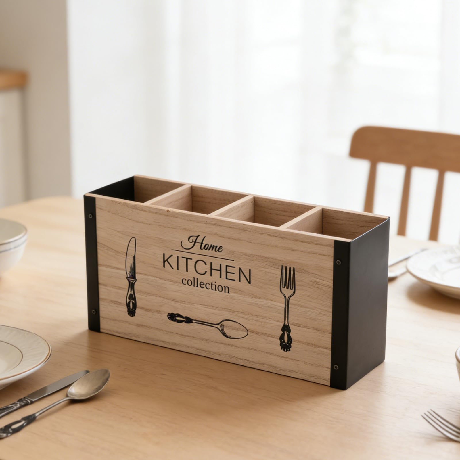Sosoport Organizador 4 de Madera Cubiertos Compartimentos para Cocina