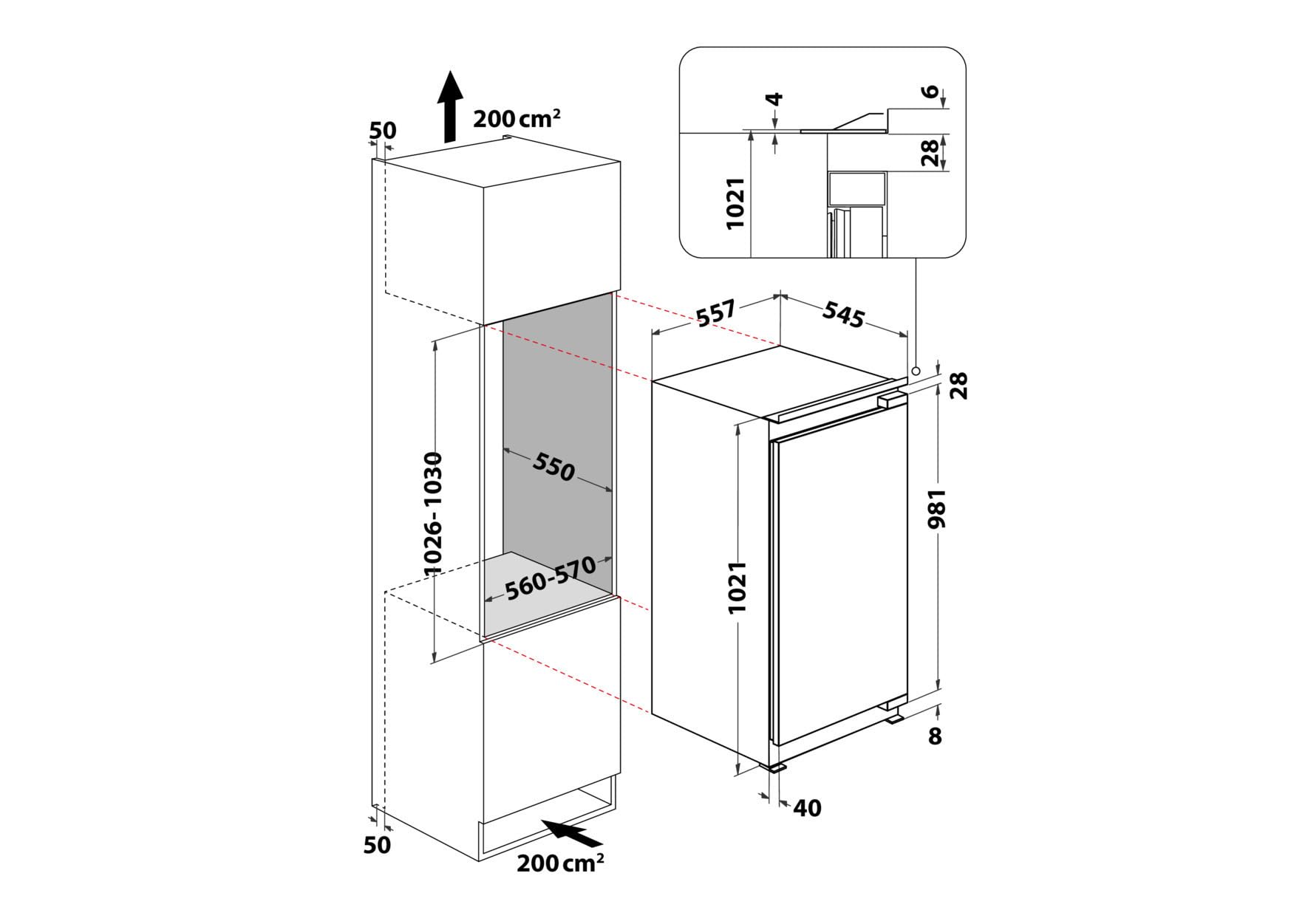 Bauknecht KSI 10GF3 Einbau-Kühlschrank mit Gefrierfach/Energieeffizienzklasse: D/Nische 102/ Elektronische Steuerung-LED Display/LED-Beleuchtung/Innenraumkonzept-Edelstahl-Elementen