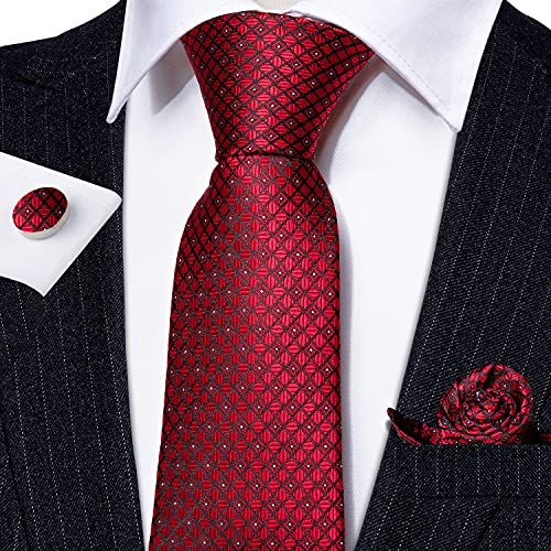 Image of Barry.Wang Mens Tie Set Plaid Check Neckties Formal Business Wedding Luxury Pocket Square Cufflinks
