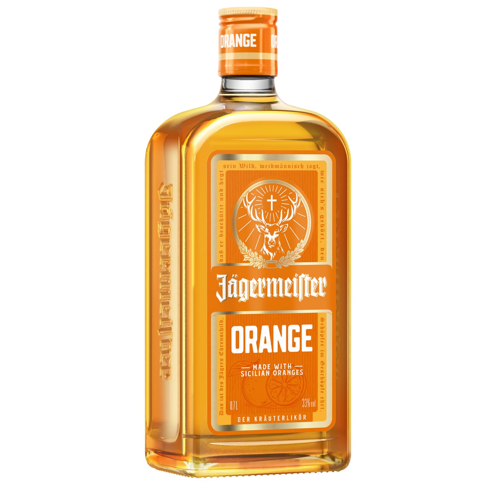 Jägermeister ORANGE – 1 x 0,7l Premium Kräuterlikör 33% Vol. – Fruchtig-frisch mit Citrusöl-Extrakt aus sonnengereiften sizilianischen Orangen – 56 erlesene Kräuter – Das Original aus Wolfenbüttel