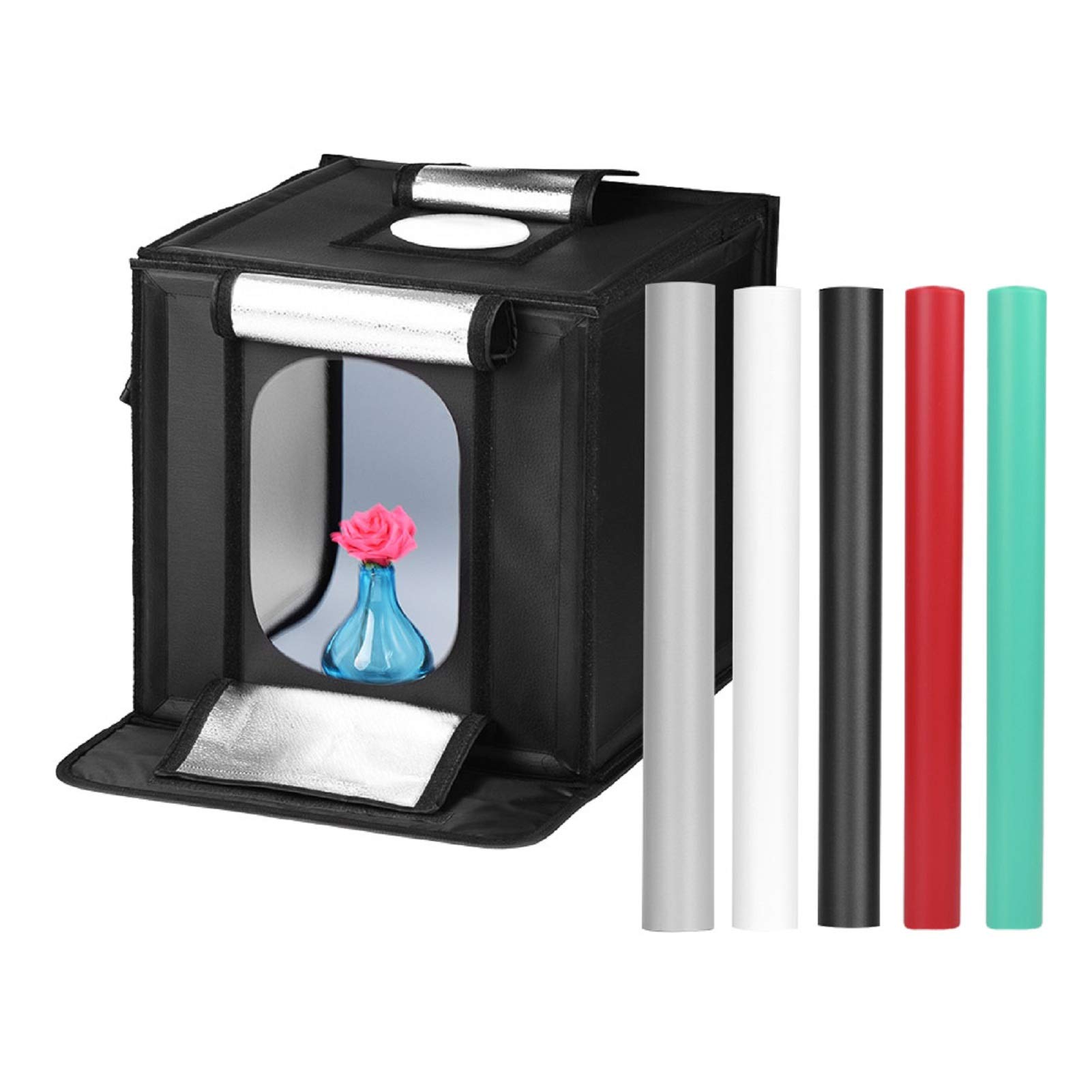 Andoer Photo Studio Light Box 16 inch Adjustable Brightness 5500K 84pcs LED Lights Photography Shooting Tent Kit with 5 Color Backdrops Professional Table Top for Small Size Itens