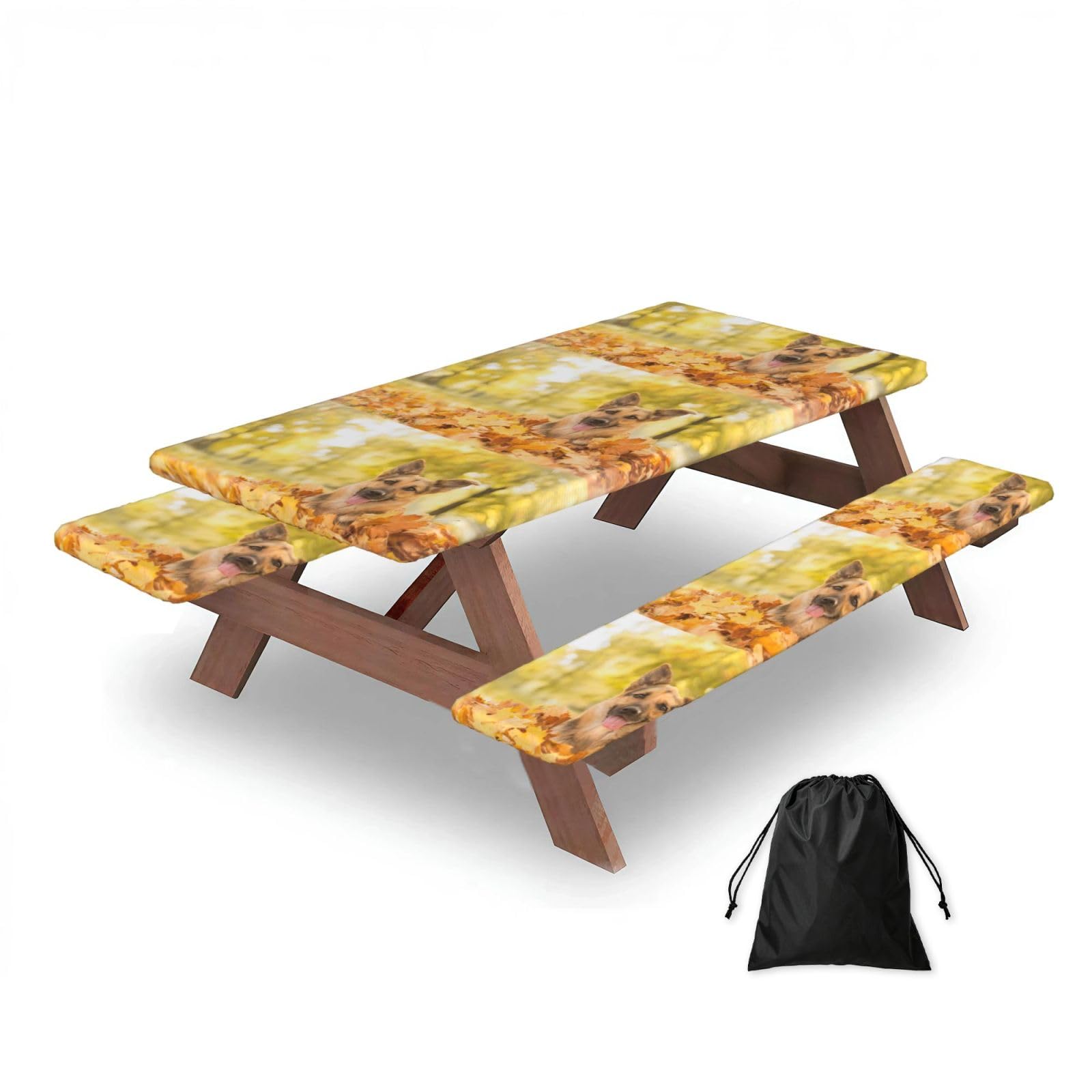 Dopklna As Picture Maple German Shepherd Dog, Picnic Table Cover With Bench Covers -Waterproof Elastic Fitted Tablecloth For Garden Camping Patio 76X152cm