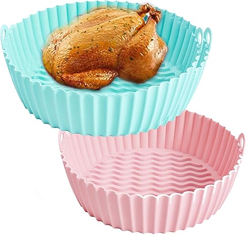 Miniatura 1 de yoamstiny 2 forros de silicona para freidora de aire, redondos y reutilizables, seguros para alimentos, antiadherentes, accesorios para horno,