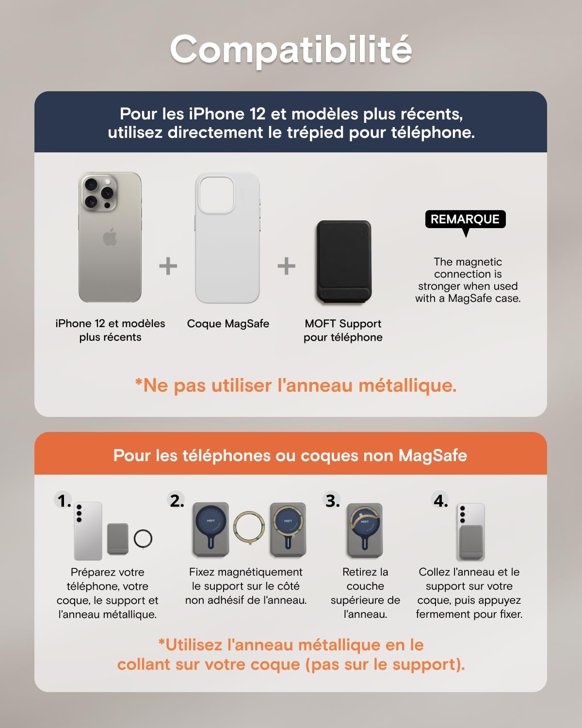 MOFT MagSafe Portefeuille avec trépied pour téléphone, Support de téléphone Compatible NFC, Perche à Selfie Format de Poche, Cuir végétalien MOVAS et Support de Carte magnétique à Angle réglable,