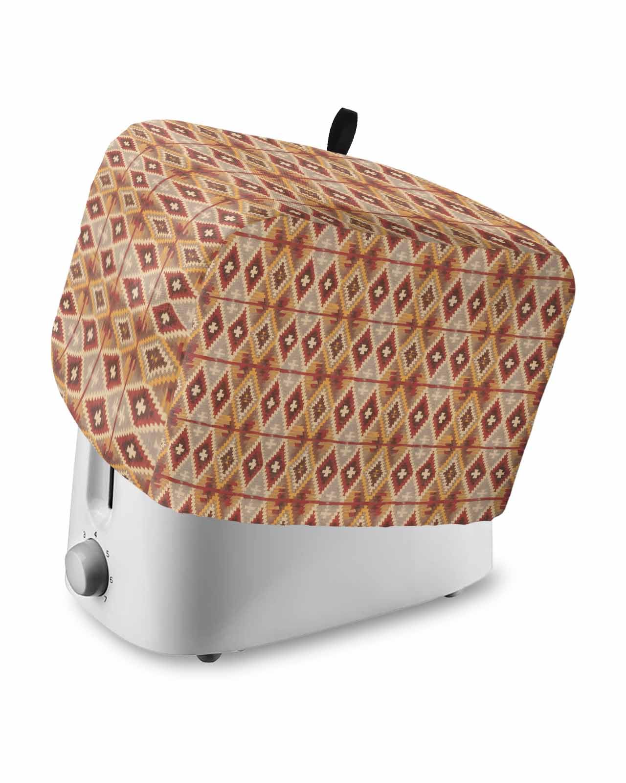 Orange Geometric Toaster Cover 2 Slice, Modern Southwestern Vintage Dustproof Bread Machine Oven Cover with Storage Pockets, Fits Most Kitchen Toasters Protector