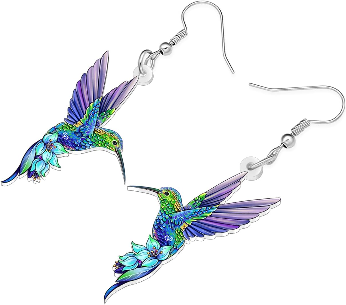 BONSNY Blue Cute Acrylic Hummingbird Dangle Earrings Birds Gifts for Women Novelty Hypoallergenic Jewelry Spring Summer Charms - Image 3