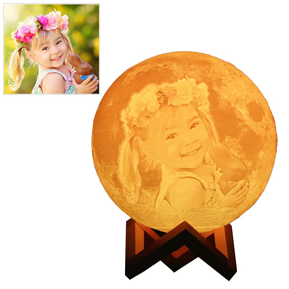 Custom Moon Lamp Night Light ​with 3D Personalized Moon Print Your Own Put Photo & Text, Charging Remote Touch Change 16 Colors Light Holiday Gift (3.15 inch)