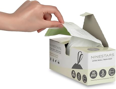 Ninestars NSTB-3-30 Extra Strong White Trash Bag w/Drawstring Closure, 3 Gal. / 12 L., 30 Count