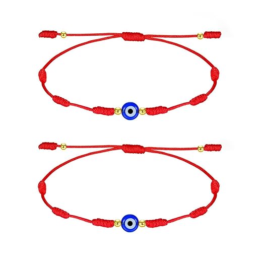7 Knot Evil Eye Bracelet for Women Men Friends Family Adjustable Red String Protection Bracelet 2 Pcs