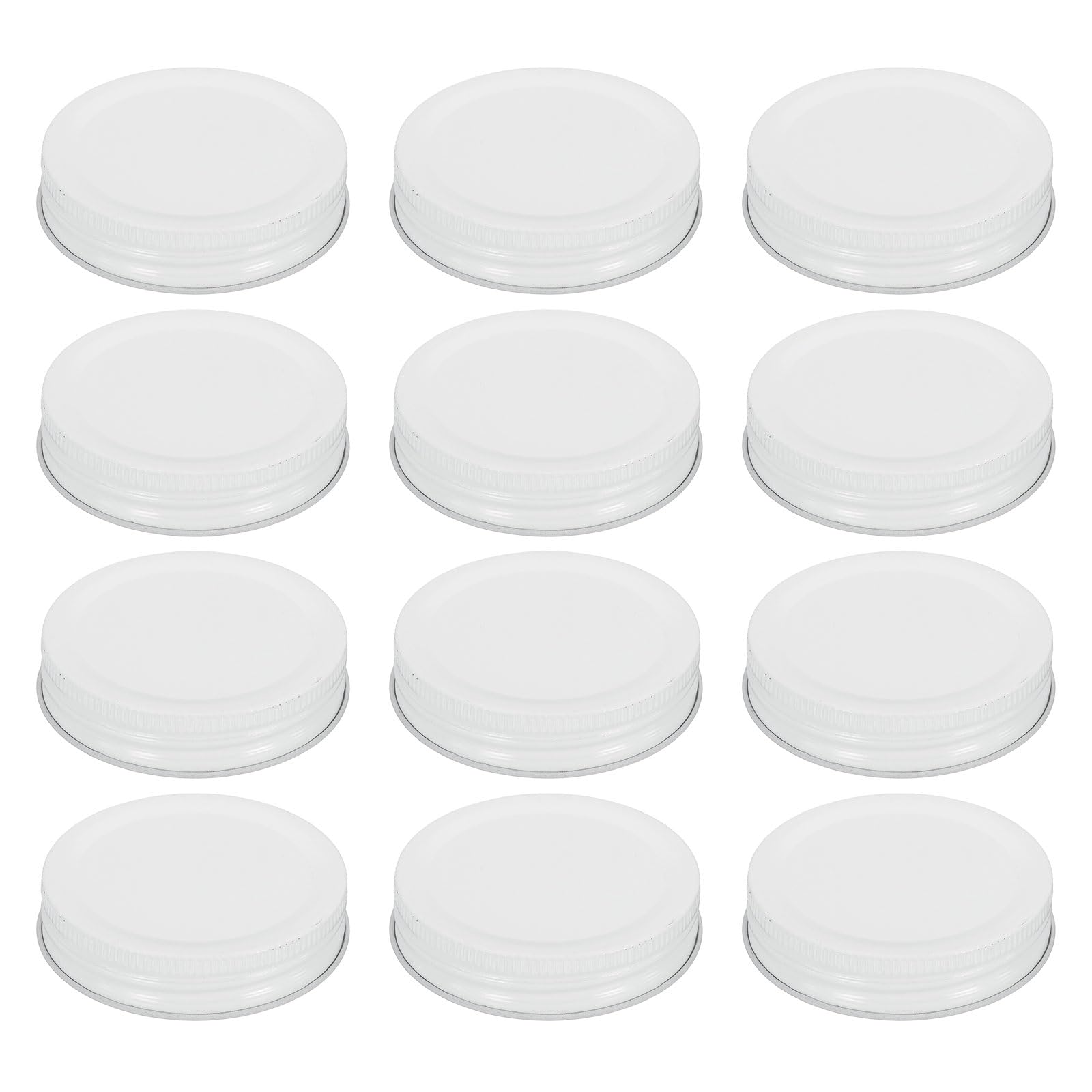sourcing map 12pcs Mason Jar Lids 70mm Tinplate Regular Mouth Reusable Leak-proof Mason Canning Covers with Silicone Rings for Storage Bottle Water Bottle and Jars, White
