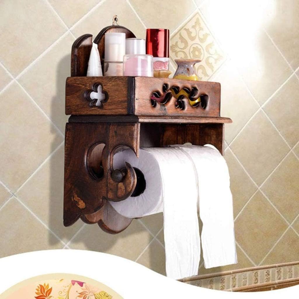 Solid Wood Bathroom Rack Wall Mount Organizer Storage Shower Room,Brown