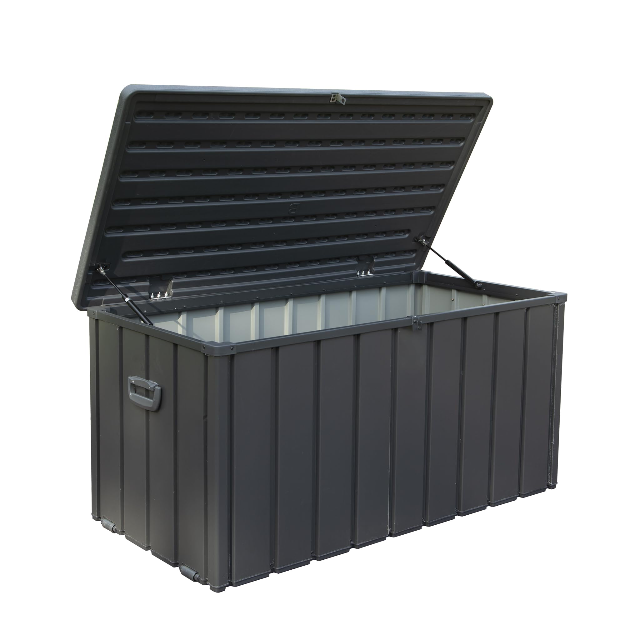  Outdoor Box, Steel Tool Waterproof Lockable Storage Container with Resin Lid for Outside Cushions, Garden Tools and Pools Equipment (Gray)