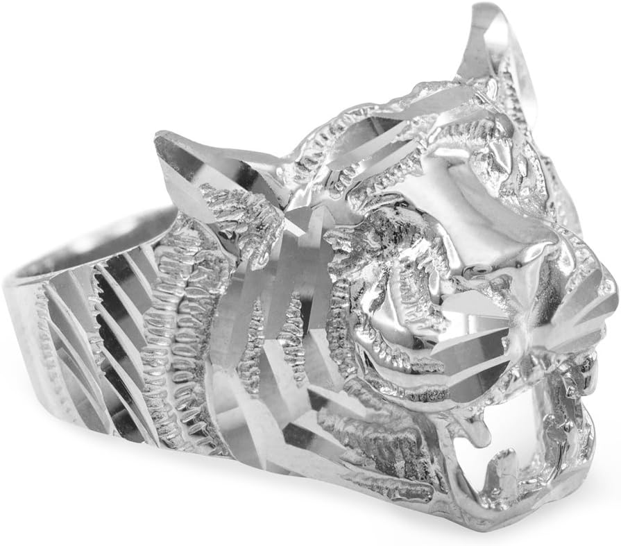Claddagh Gold Animal Kingdom Women's 925 Sterling Silver High Polish Band Tiger Ring (Size 8)