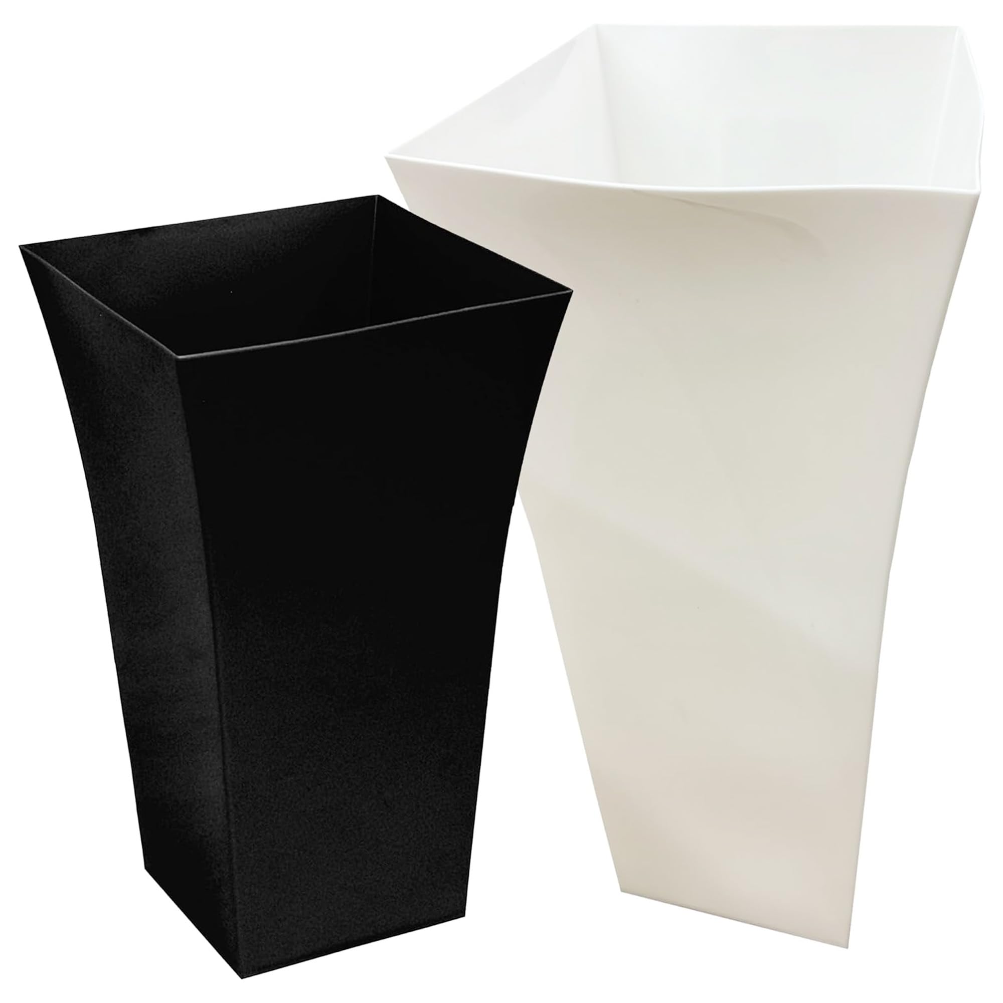 Pluto Packaging Tall Large Black White Plastic Contemporary Milano Shiny Gloss Flower Planters For Home Garden & Patios (2, White)