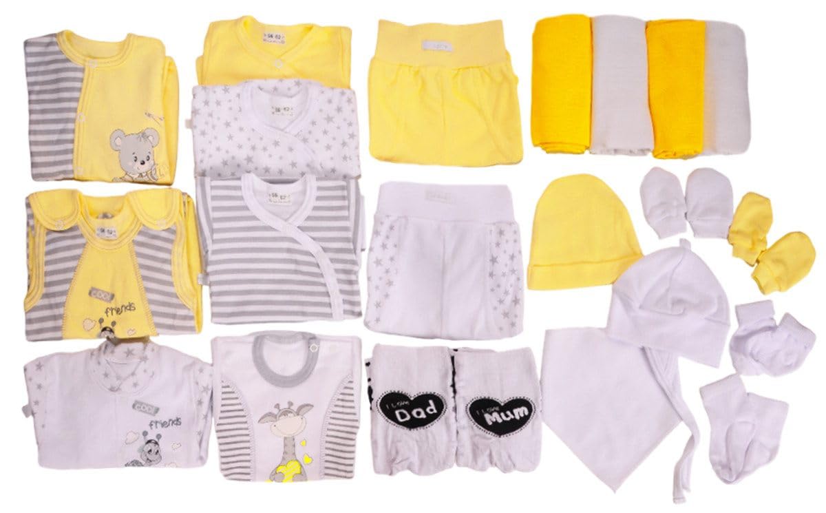 Erstausstattungspaket Baby Set 22 Teile Body Hose Strampler Strumpfhosen Shirt Socken Bekleidung für Jungen und Mädchen Neugeborene Weich Hautfreundlich Bequem Geschenk Geburt Babyparty