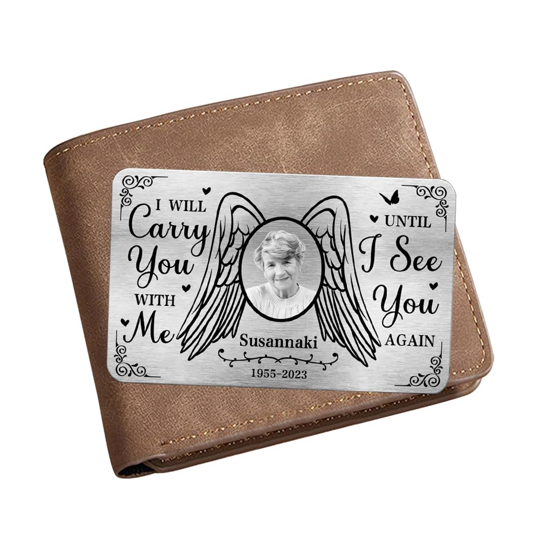 Smallduuck Personalized Photo Memorial Wallet Card Inserts Custom in Loving Memory Wallet Card I'll Carry You with Me Until I See You Again Cards Sympathy Wallets Cards Gift for Loss of Loved One,02