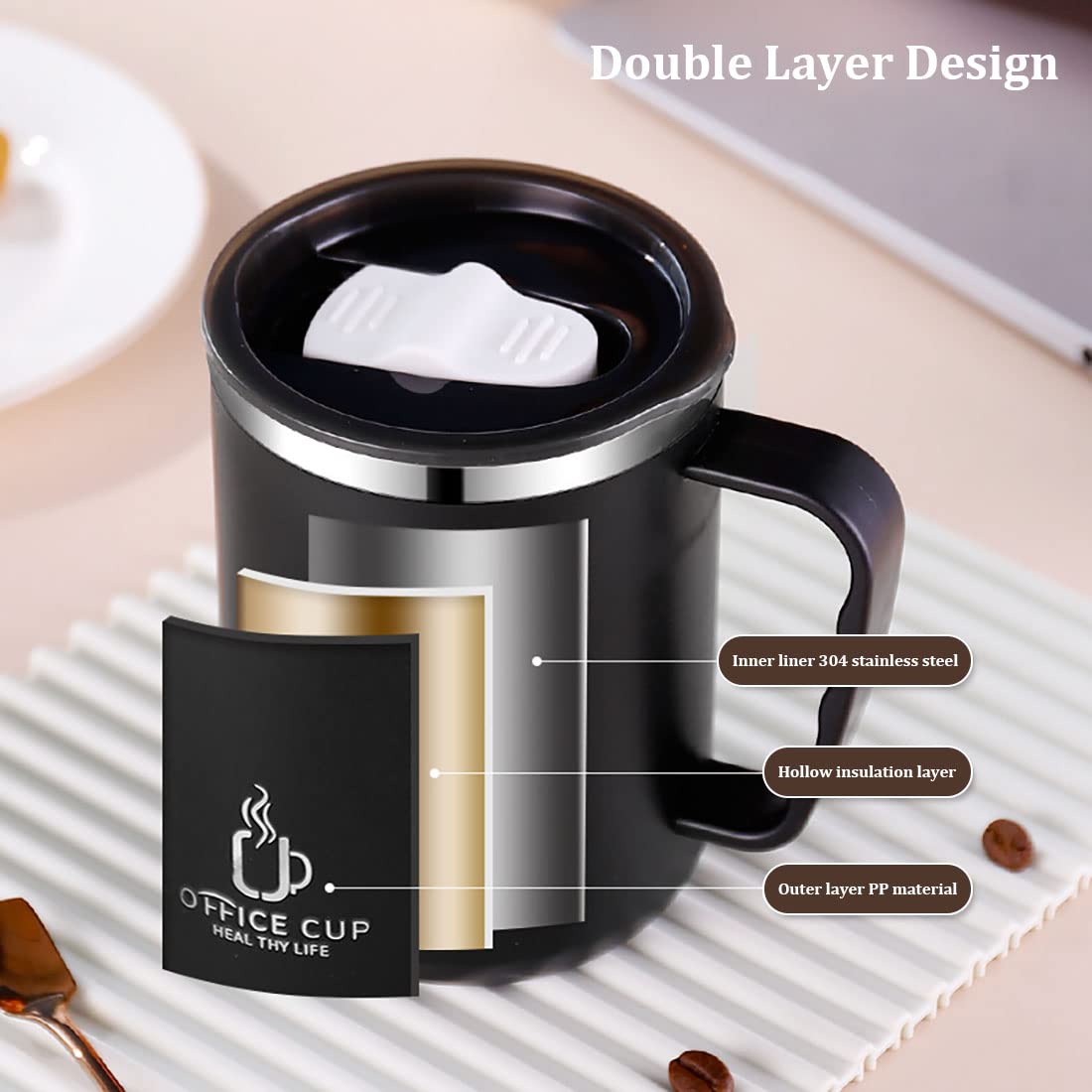 400ml Tasse à Cafe Isolée en Acier Inoxydable, Tasse à Café