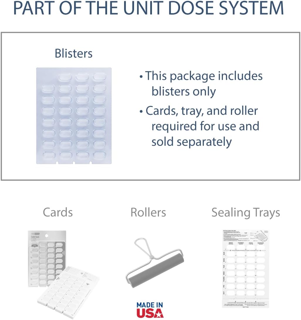Ezy Dose 31-Day Disposable Blisters for Pill, Medicine, Vitamin, Use with Unit Dose Cold Seal System, Large (Case of 500)