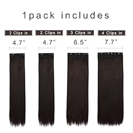 REECHO 18 Straight Long 4 PCS Set Thick Clip in on Hair Extensions Dark Brown with Little Reddish