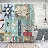 SDDSER Nautical Retro Shower Curtain Anchor Starfish Tower Decor Shower Room Curtain Durable Washabl