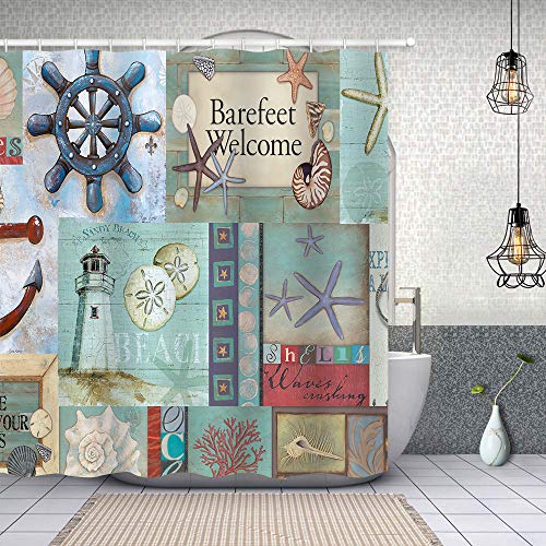 Sddser Nautical Retro Shower Curtain Anchor Starfish Tower Decor Shower Room Curtain Durable Washable Home Bath Curtain Sets With 12 Hooks Ylhxsd346-72 #TOP15
