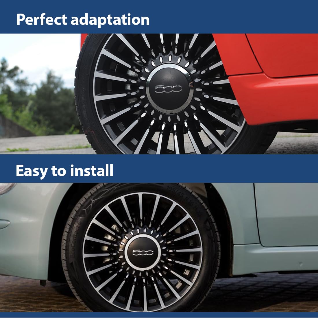 1Pz Coprimozzo per Ruota Auto,per 500 Copri Ruota Hup Trim,Accessori Di Aggiornamento per Il Lifting Del Copriruota Centrale Esterno Dell'auto Sostituzione per 500 51884863/51939747/68078419AC