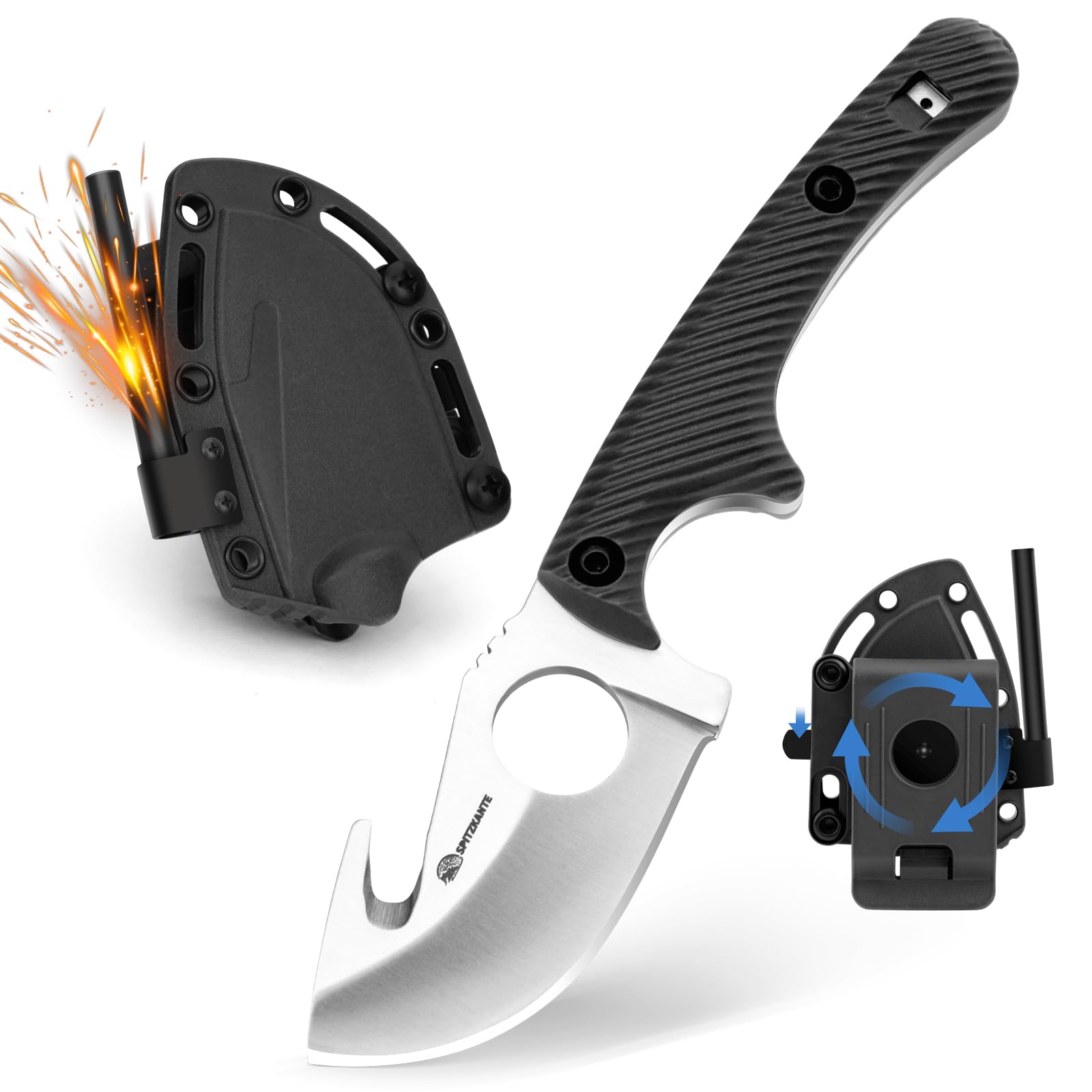 HO-YN coltello da esterno, clip regolabile a 360°, lunghezza lama di 6,2 cm, un buon coltello collana con gancio con tubo integrato.