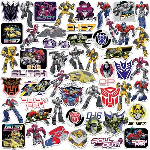 Transformers ONE Vinyl Large Deluxe Stickers Variety Pack Autobots & Decepticons Character Designs Laptop Water Bottle Scrapbooking Tablet Indoor/Outdoor Set of 50