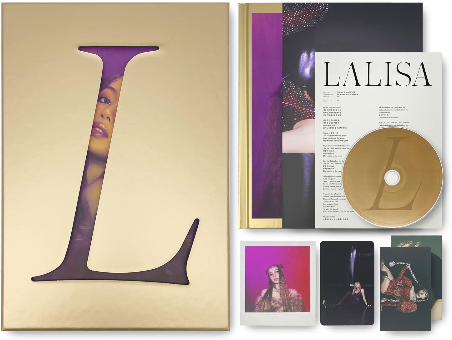 BLACKPINK LISA FIRST SINGLE ALBUM - LALISA [ GOLD VER. ] PHOTO BOOK + LYRICS PAPER + CD + PHOTOCARD + POLAROID + DOUBLE-SIDED POSTER