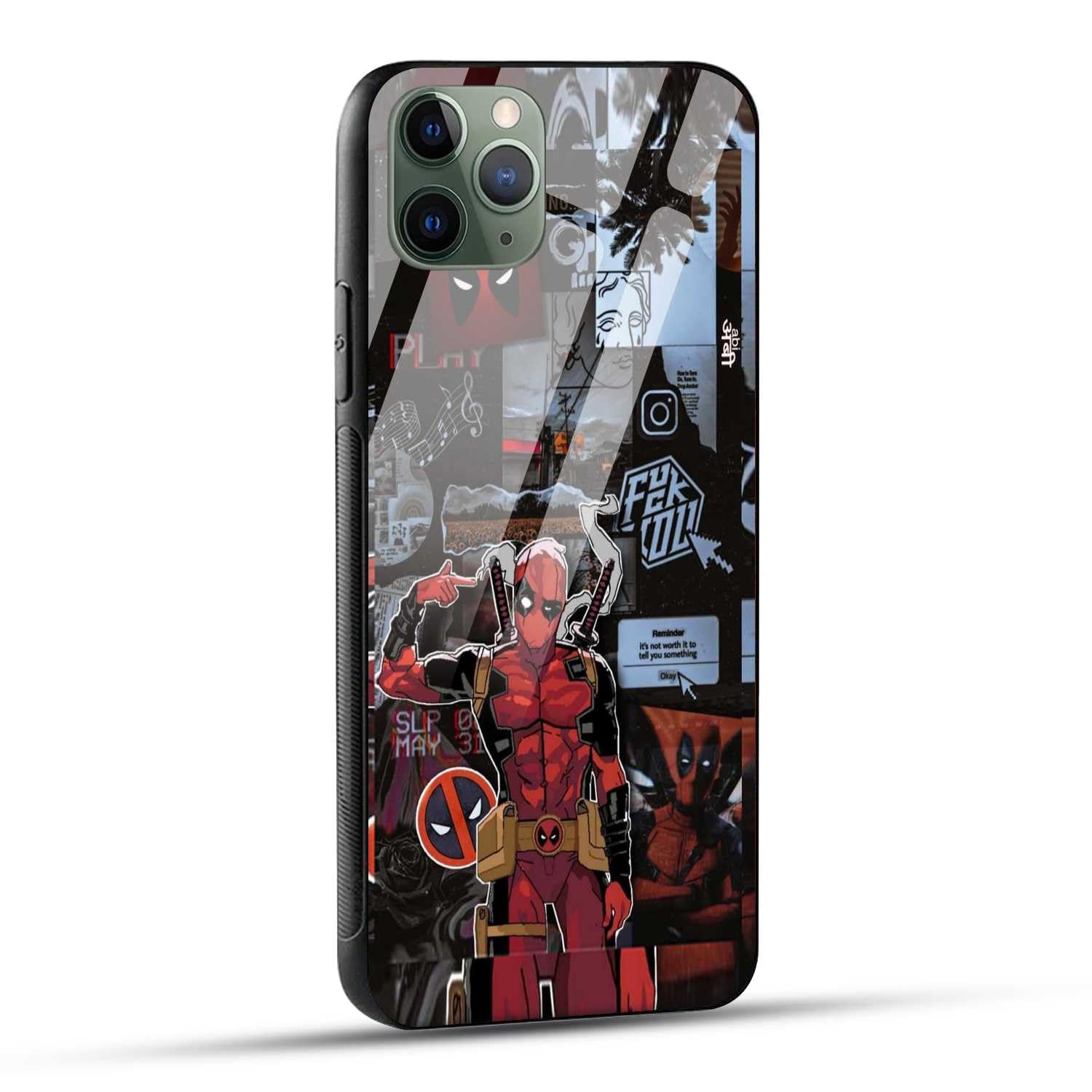 NDCOM for iPhone 11 Pro Max Back Cover Superhero Collage Printed Glass Case-image-3