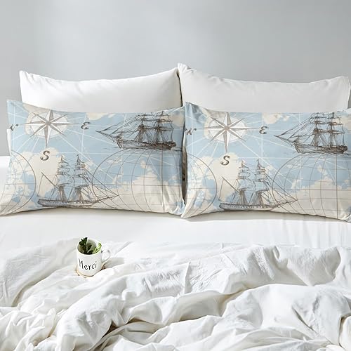 Miniatura 7 de Juego de ropa de cama náutica individual, funda de edredón con mapa del mundo para niños, niñas, adolescentes, funda de edredón retro con diseño de