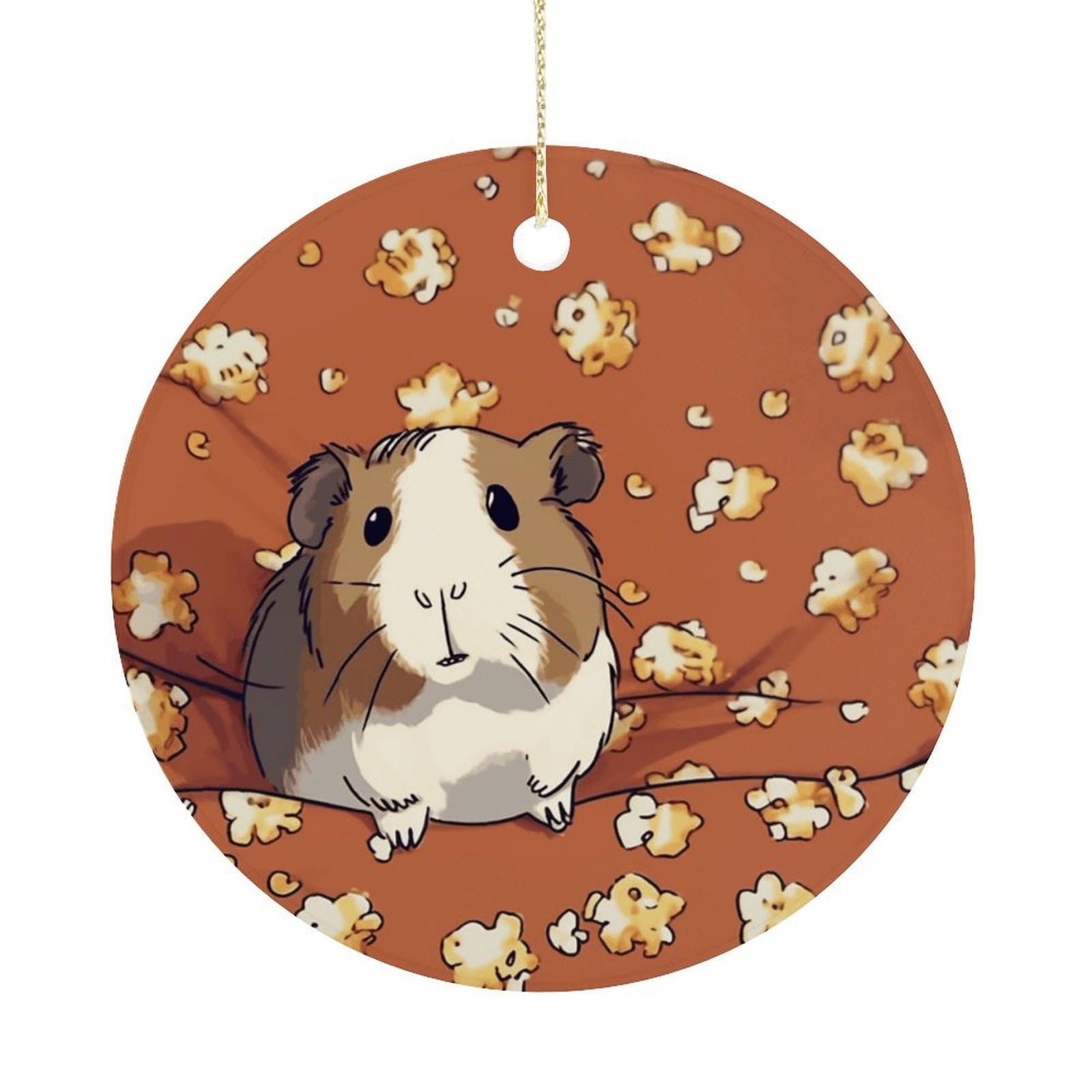 Guinea Pig and Popcorn Christmas Ornament,Round Ceramic Ornaments Personalized Christmas Tree Ornament for Holiday Porcelain Keepsake Gifts Ideas Home Decor