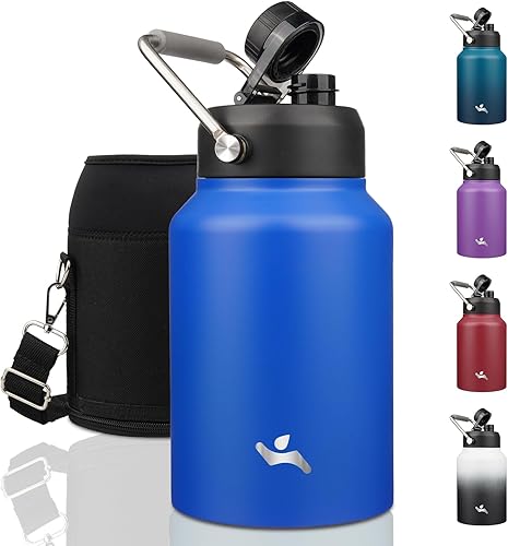 Miniatura 15 de Jarra de medio galón con asa, botella de agua aislada de 64 oz con bolsa de transporte, botella de metal de acero inoxidable de doble pared con Día