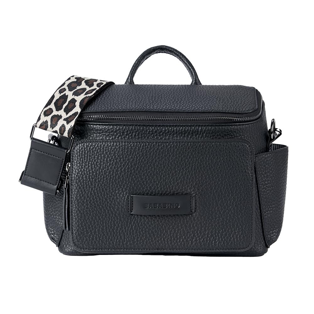 baba bing Borsa fasciatoio a tracolla in pelle martellata, in pelle nera, vegana, design convertibile, borsa per cambio pannolini, borsa a tracolla, borsa per pannolini portatile