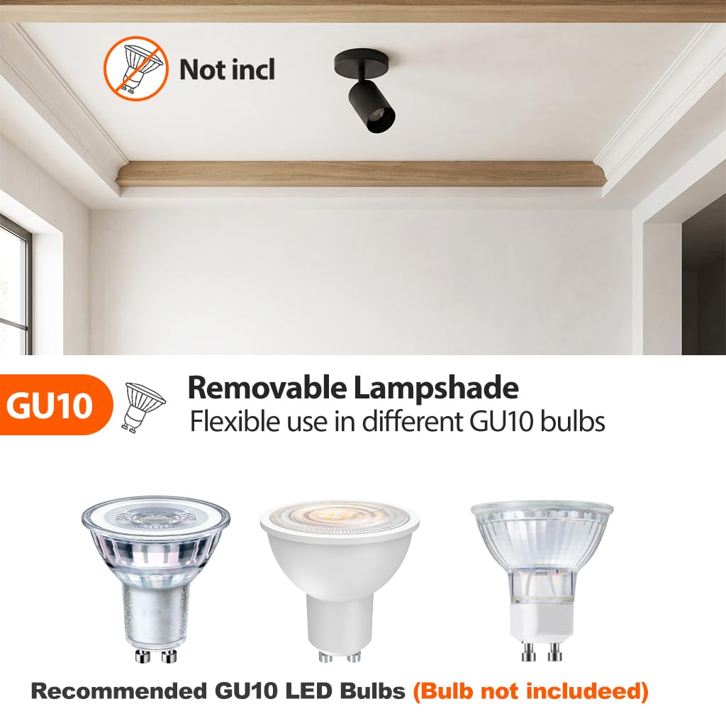 Faretto orientabile 4 pezzi senza lampadina GU10, lampada da parete interna, faretto da parete, faretto da soffitto, faretto da soffitto nero opaco girevole 350°/90° per soggiorno, cucina
