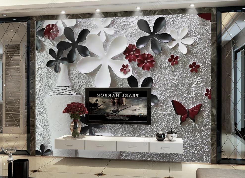 Papier peint intissé relief fleur pour salon moderne et chambre parentale
