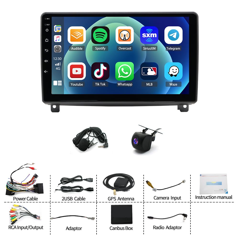 Autoradio Double DIN 2+64G pour Peugeot 407 2004-2008 GPS avec Carplay sans Fil Android Auto 4 cœurs Autoradio 9 Pouces pour Peugeot Radio Android 14 Bluetooth WiFi FM SWC AHD Caméra de recul RDS/Dab