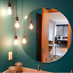 Espelho Redondo Decorativo 40cm Vidro Lapidado Com Fita Dupla Face Para Quarto Sala Banheiro