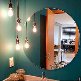 Espelho Redondo Decorativo 40cm Vidro Lapidado Com Fita Dupla Face Para Quarto Sala Banheiro